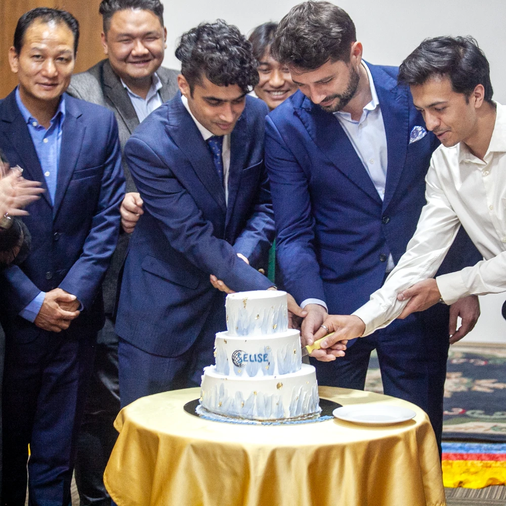 The team at Selise Group and the CEO cutting the cake to mark the annual event.